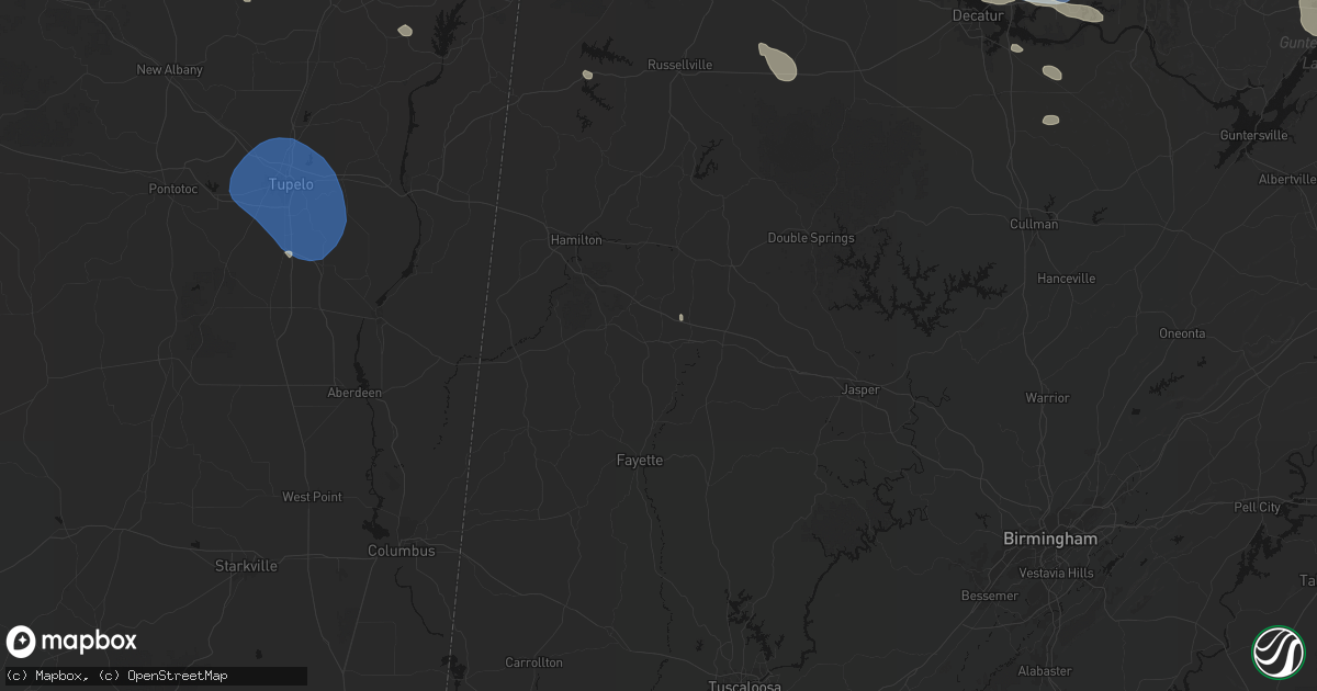 Hail map in Winfield, AL on August 17, 2026