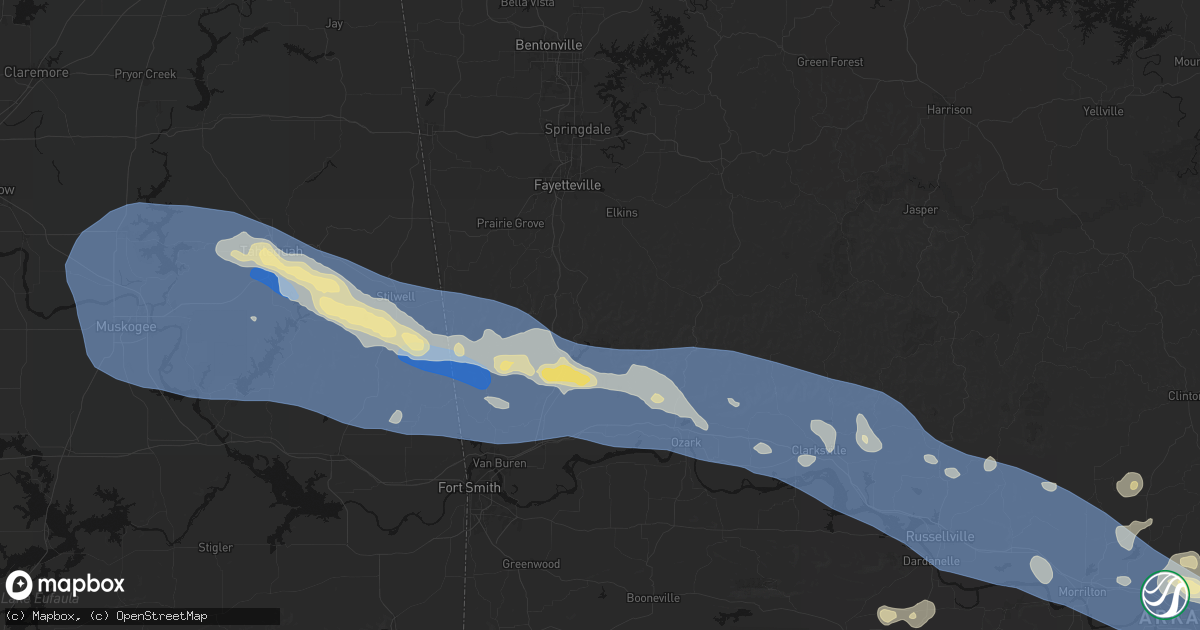 Hail map in Winslow, AR on August 17, 2026