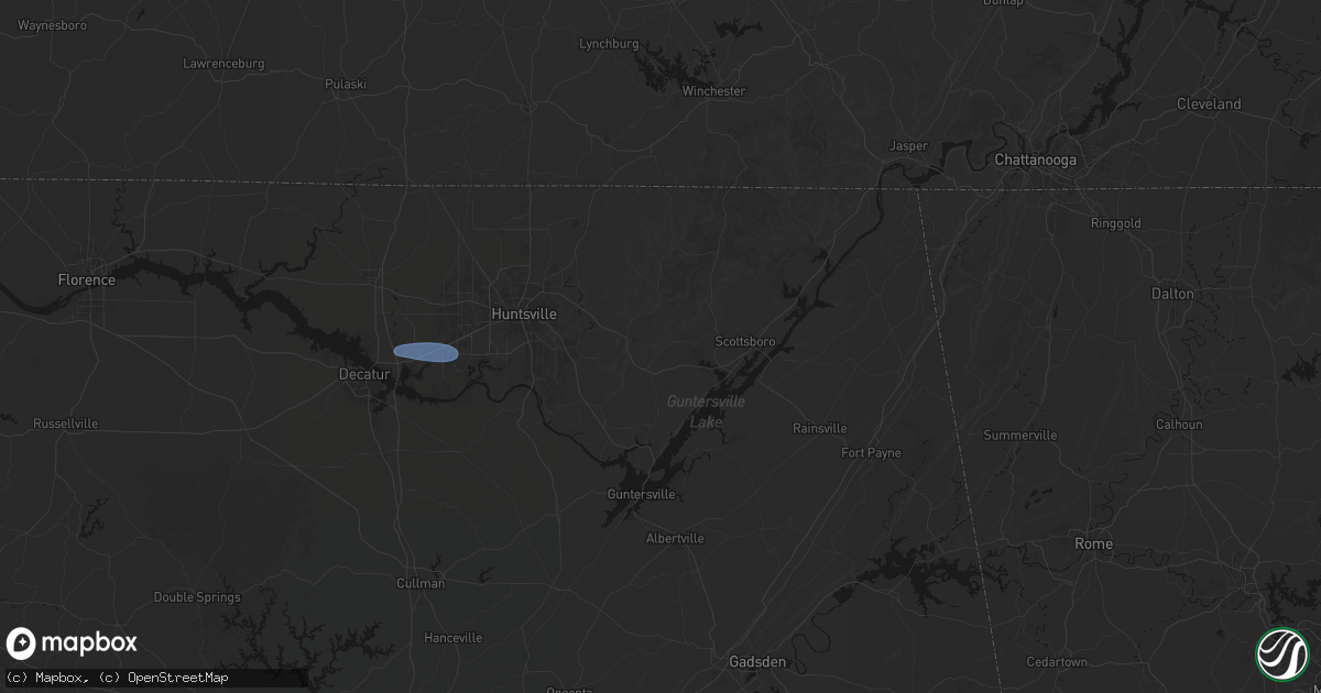 Hail map in Woodville, AL on August 17, 2026
