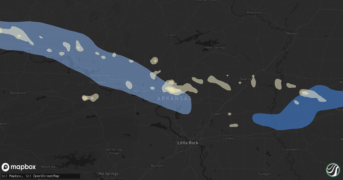 Hail map in Wooster, AR on August 17, 2026