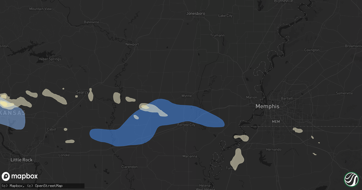 Hail map in Wynne, AR on August 17, 2026