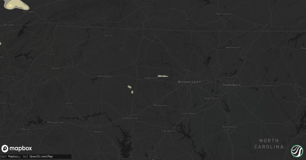 Hail map in Yadkinville, NC on August 17, 2026