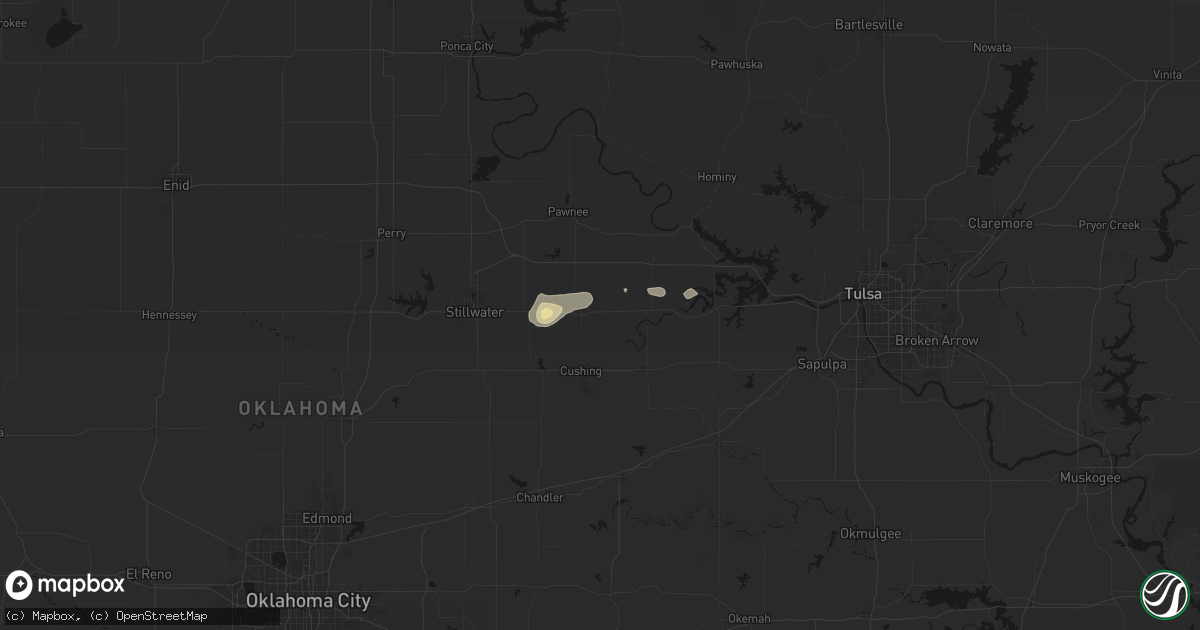 Hail map in Yale, OK on August 17, 2026