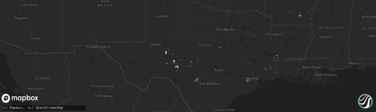 Hail map in Texas on August 18, 2014