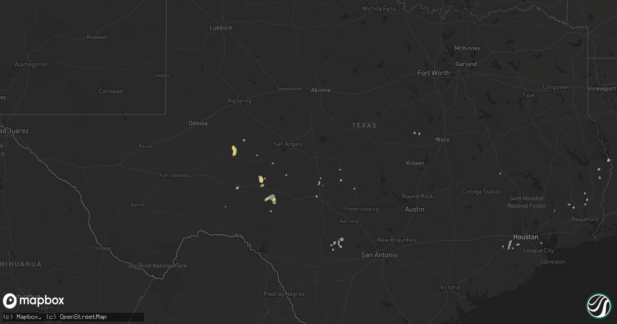 Hail map in Texas on August 18, 2014