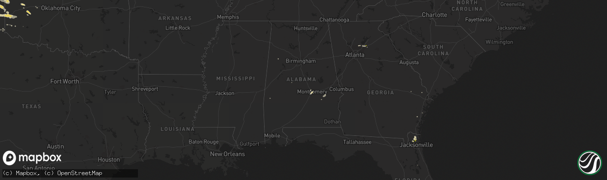 Hail map in Alabama on August 18, 2015