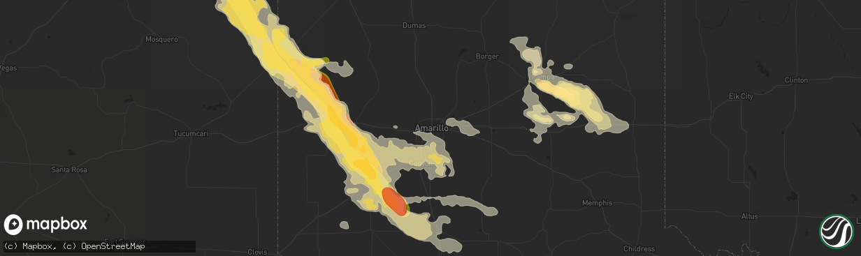 Hail map in Amarillo, TX on August 18, 2015