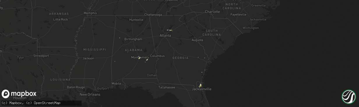 Hail map in Georgia on August 18, 2015