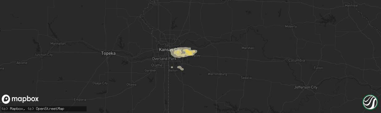 Hail map in Grain Valley, MO on August 18, 2015