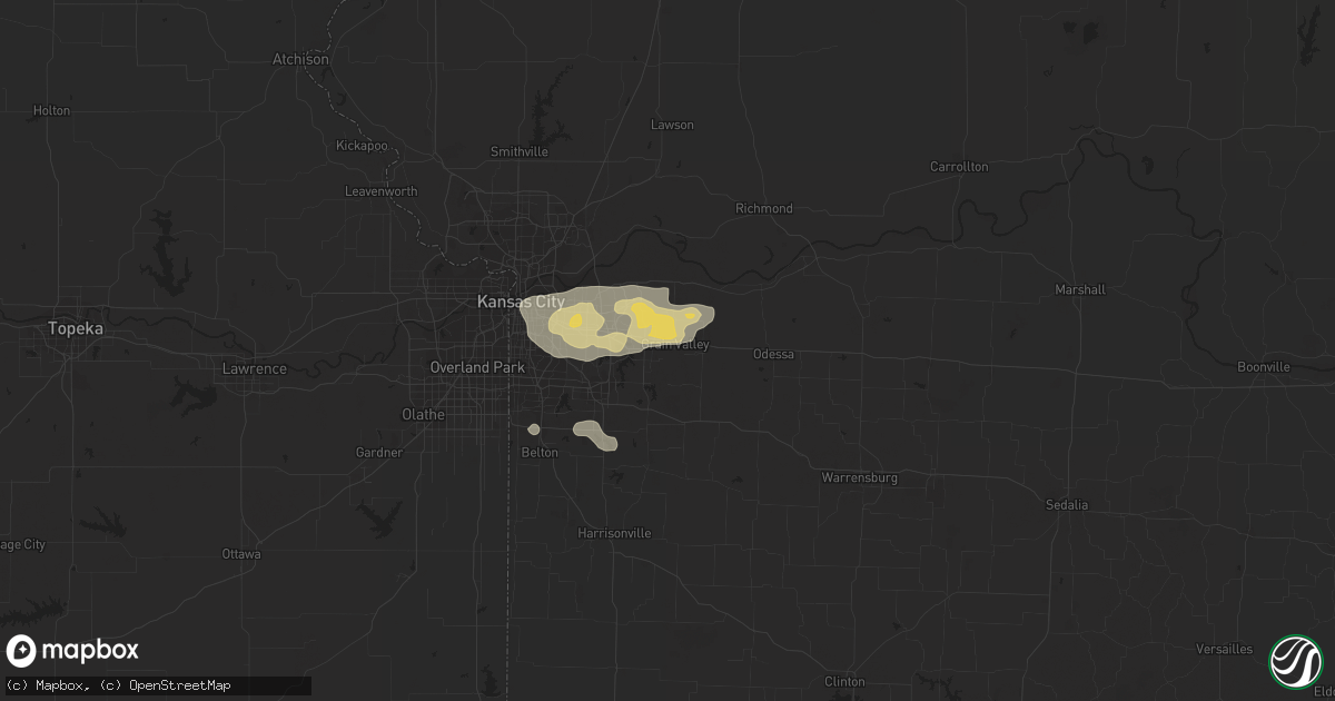Hail map in Grain Valley, MO on August 18, 2015