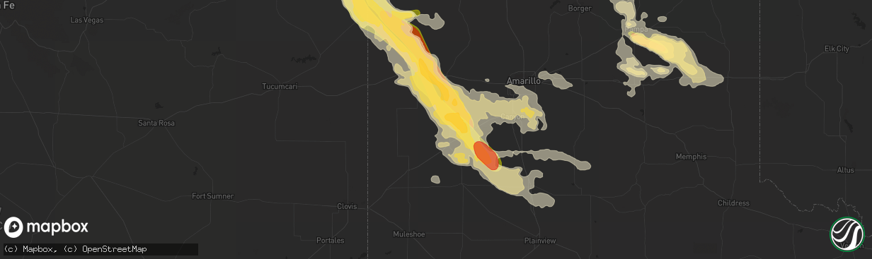 Hail map in Hereford, TX on August 18, 2015