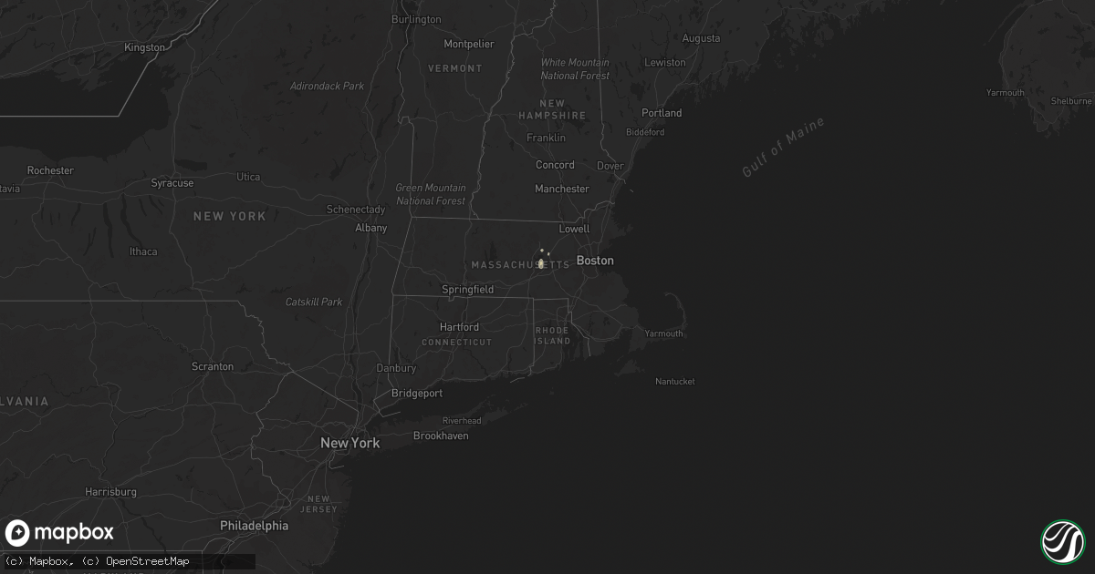 Hail map in Massachusetts on August 18, 2015