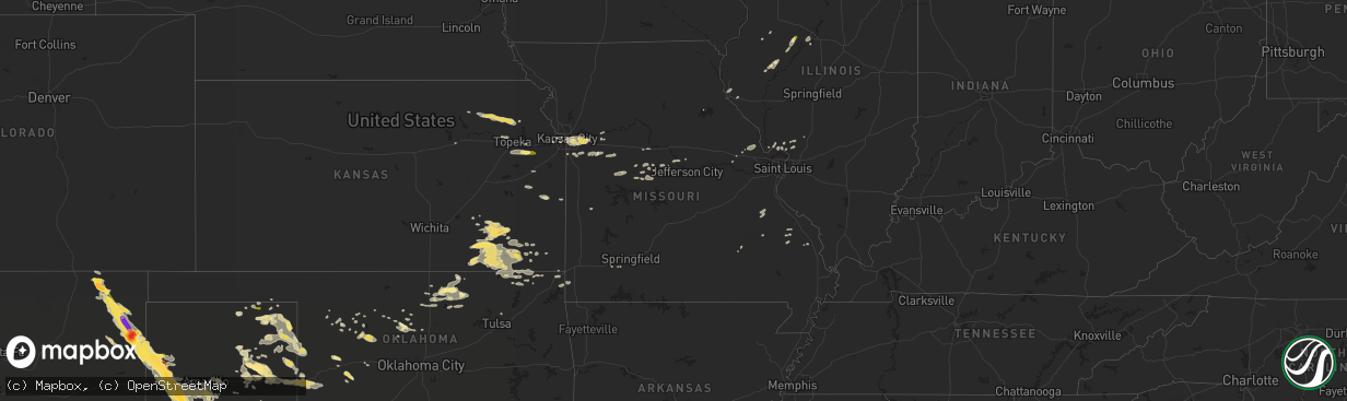 Hail map in Missouri on August 18, 2015