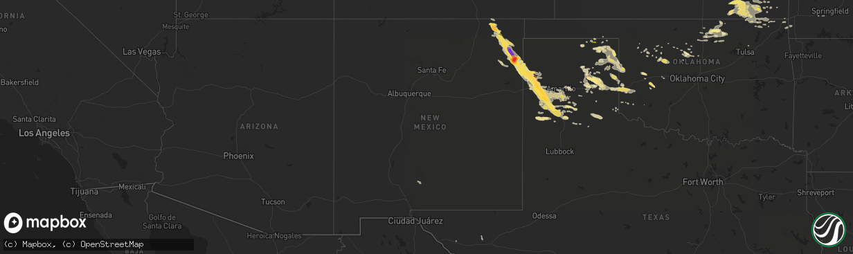 Hail map in New Mexico on August 18, 2015