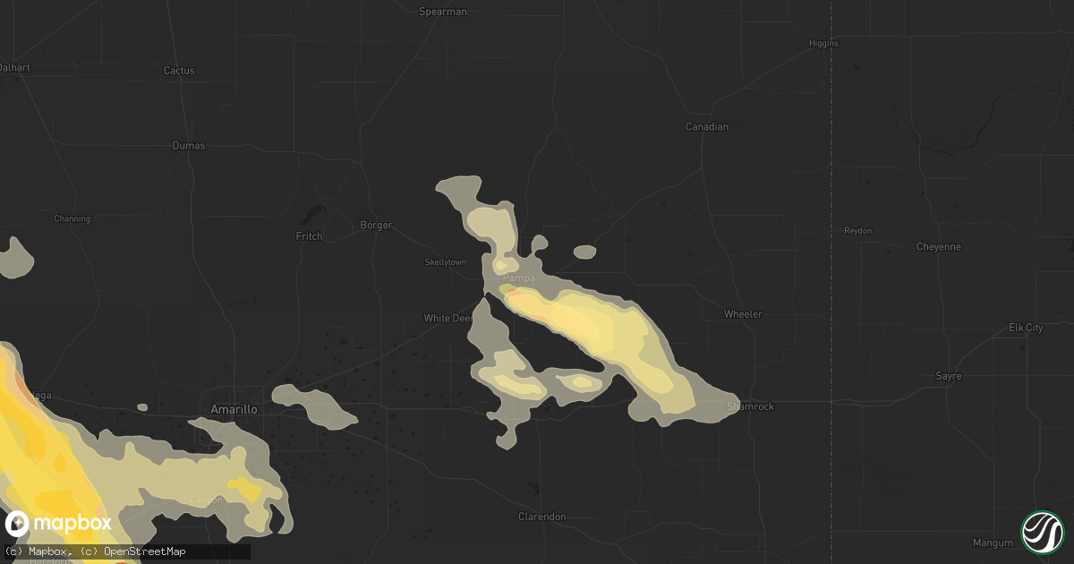 Hail map in Pampa, TX on August 18, 2015