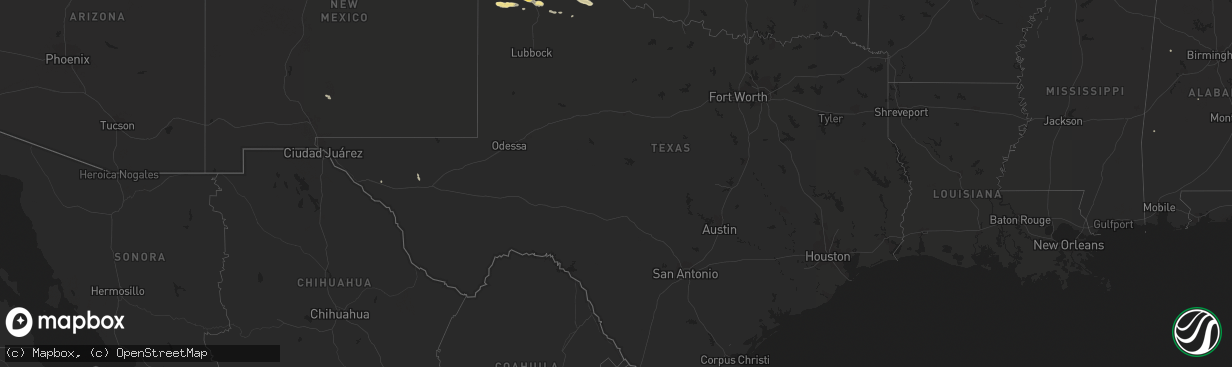 Hail map in Texas on August 18, 2015