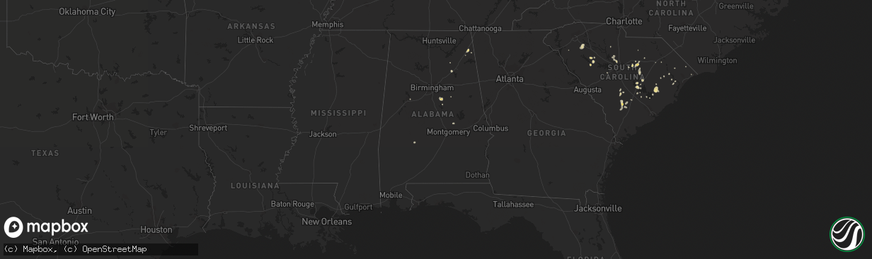 Hail map in Alabama on August 18, 2016