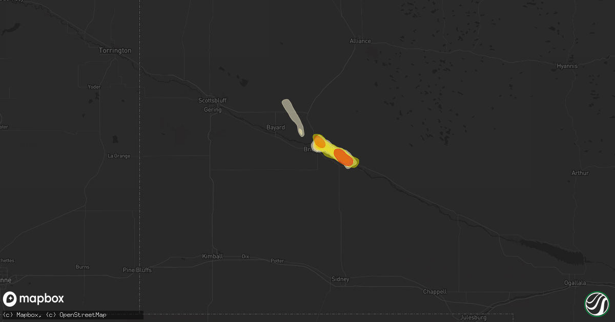 Hail map in Bridgeport, NE on August 18, 2016