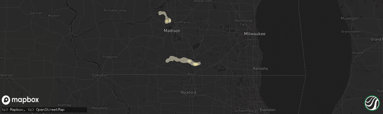 Hail map in Janesville, WI on August 18, 2016