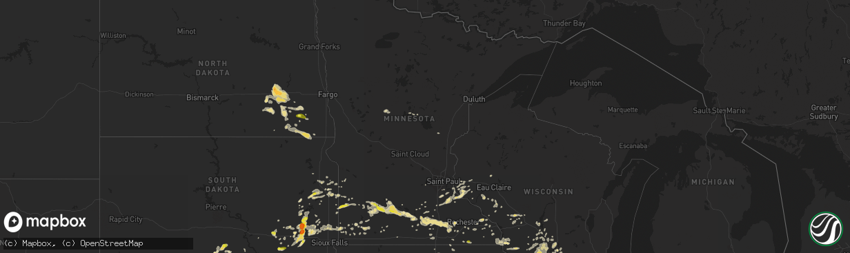 Hail map in Minnesota on August 18, 2016