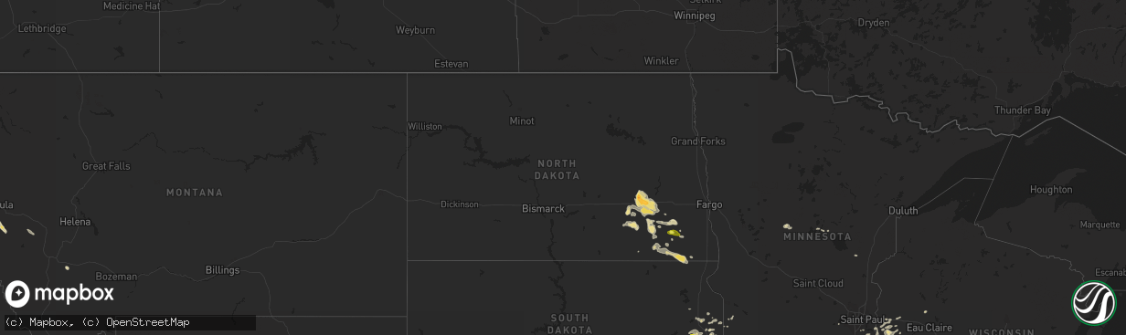 Hail map in North Dakota on August 18, 2016