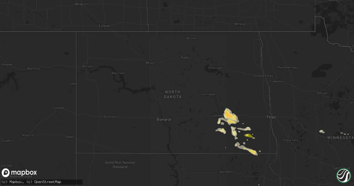 Hail map in North Dakota on August 18, 2016