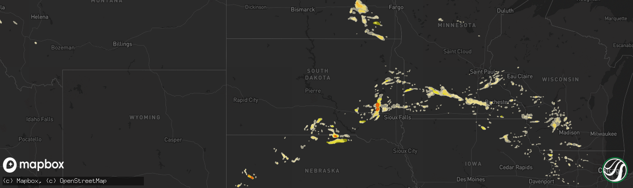 Hail map in South Dakota on August 18, 2016