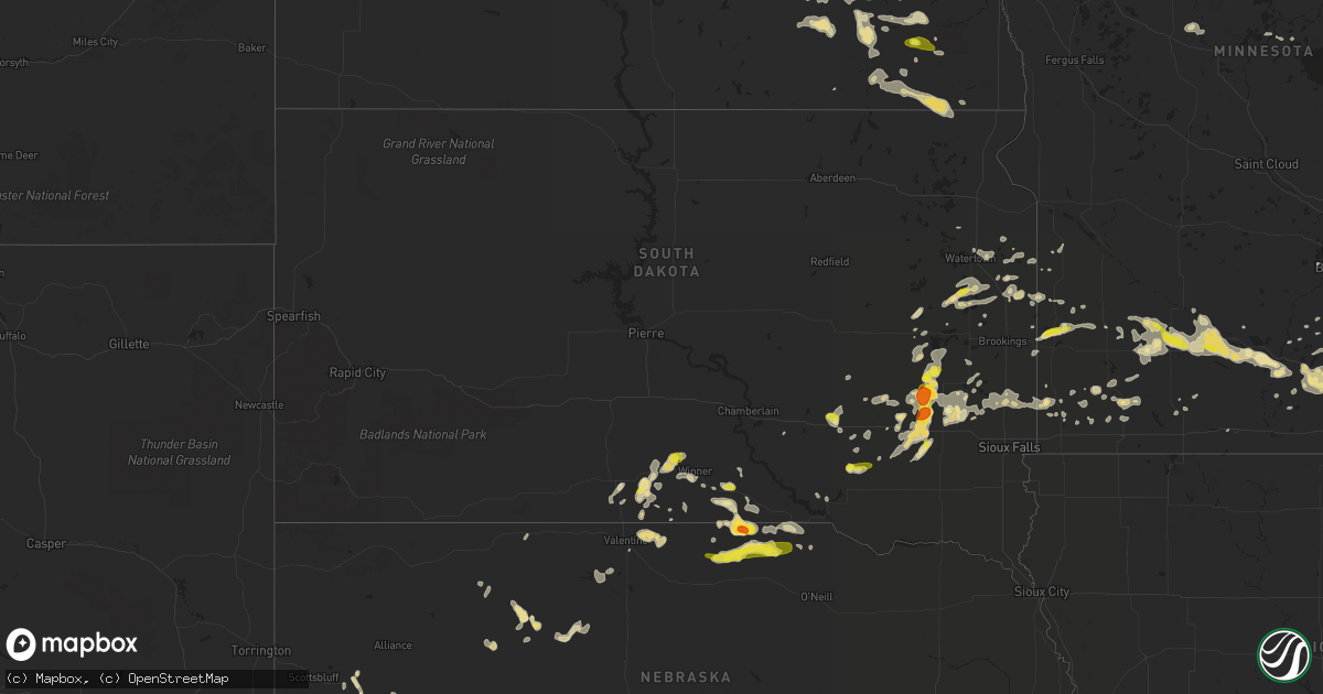 Hail map in South Dakota on August 18, 2016