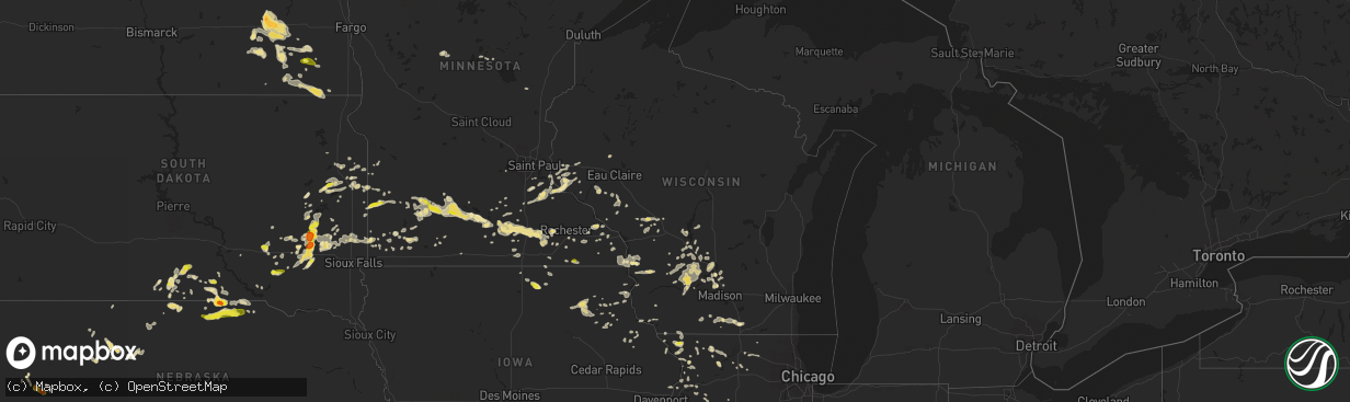 Hail map in Wisconsin on August 18, 2016