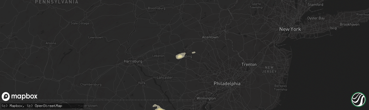 Hail map in Reading, PA on August 18, 2017