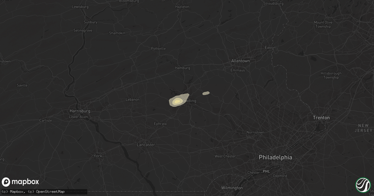 Hail map in Reading, PA on August 18, 2017