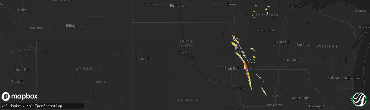 Hail map in South Dakota on August 18, 2017