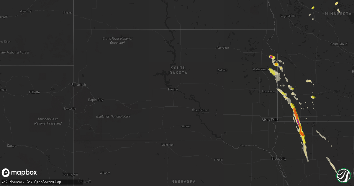 Hail map in South Dakota on August 18, 2017