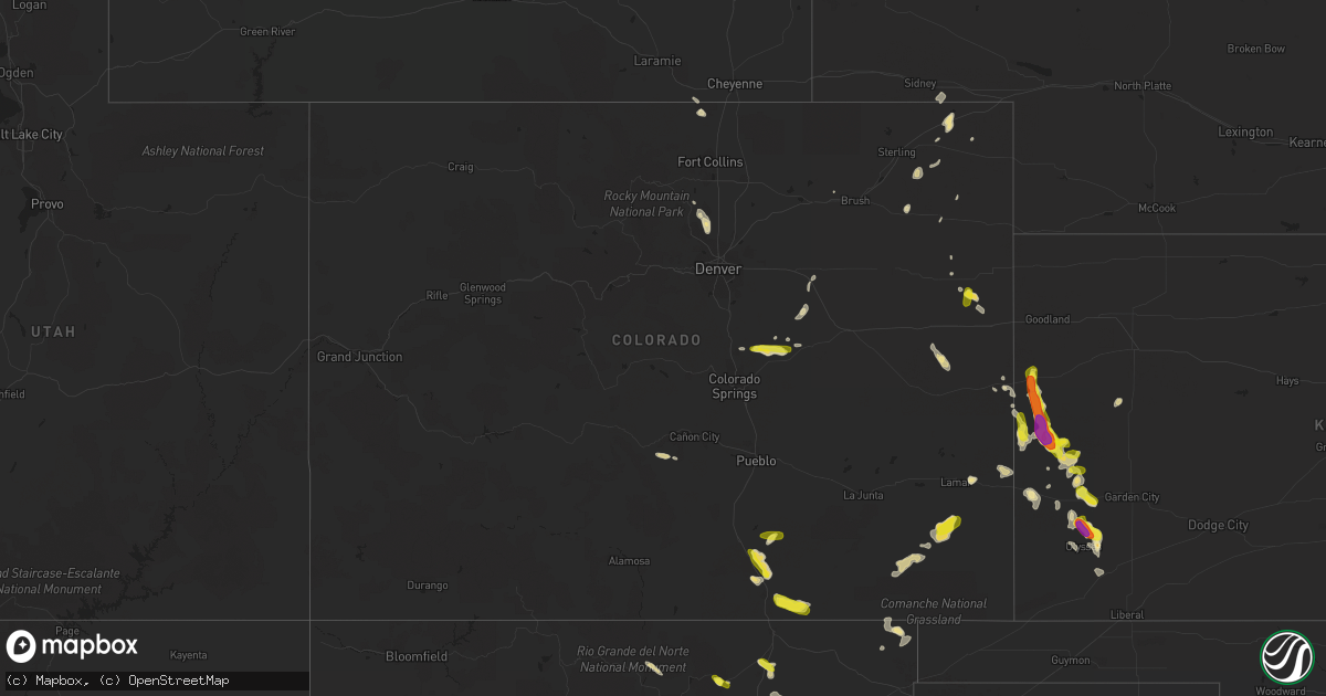 Hail map in Colorado on August 18, 2018