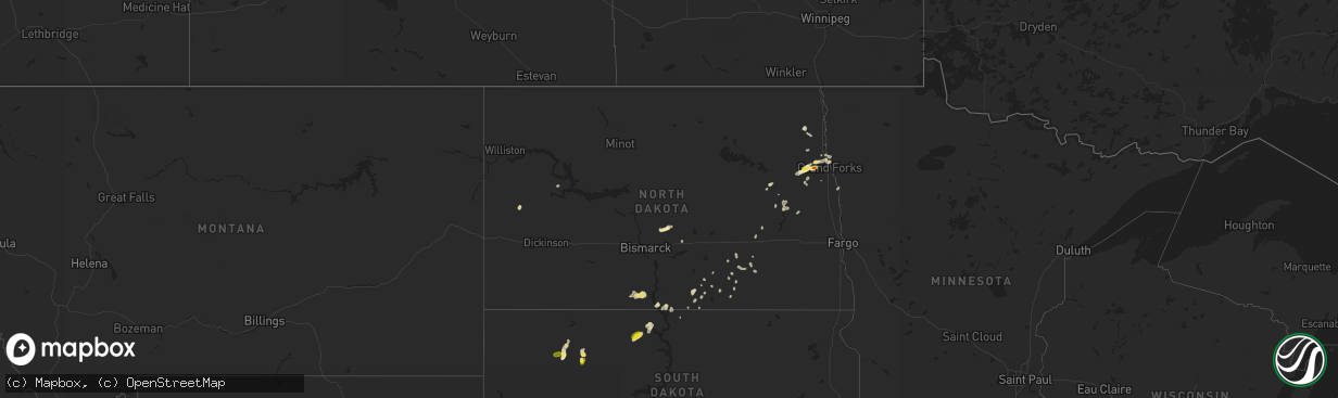 Hail map in North Dakota on August 18, 2018