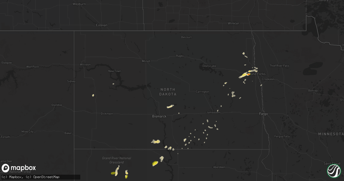 Hail map in North Dakota on August 18, 2018