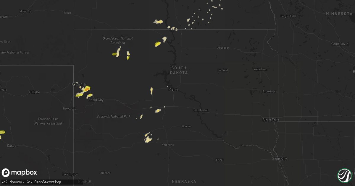 Hail map in South Dakota on August 18, 2018