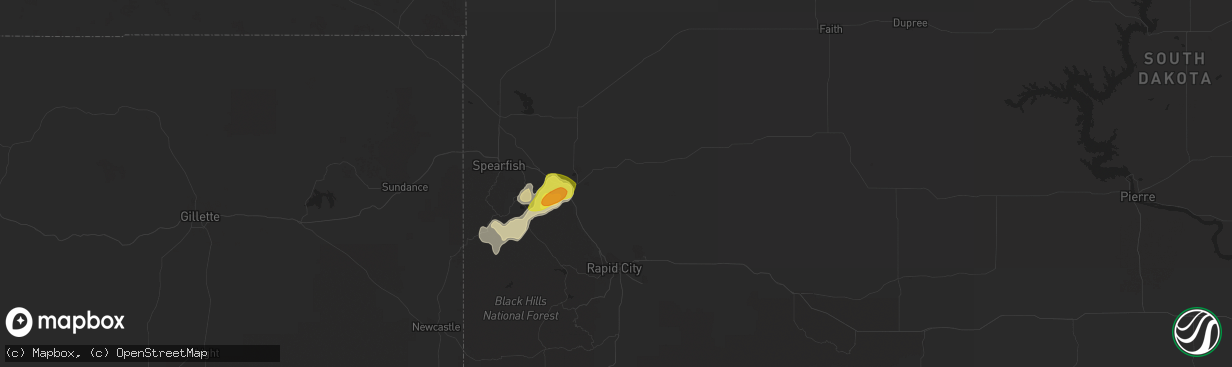 Hail map in Sturgis, SD on August 18, 2018