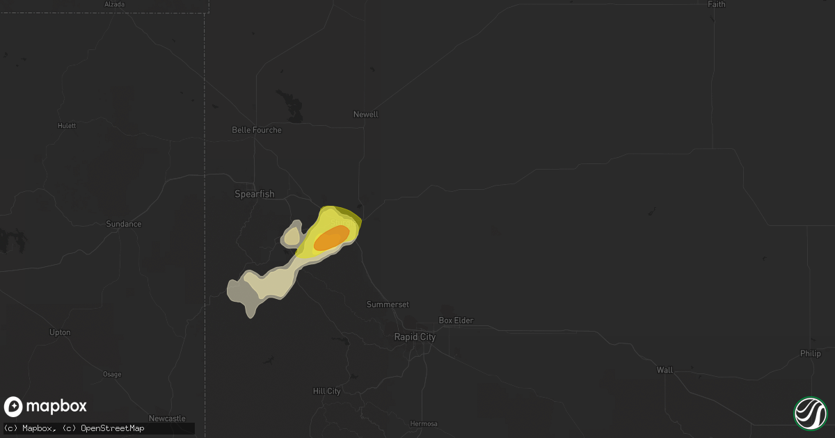 Hail map in Sturgis, SD on August 18, 2018