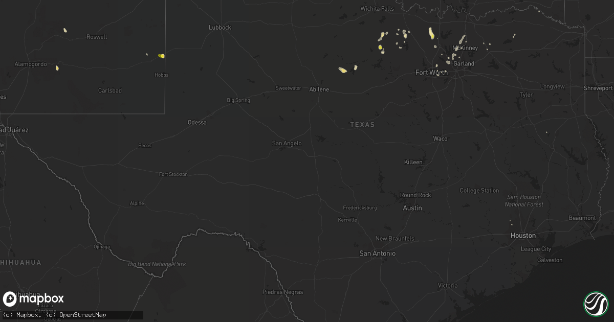 Hail map in Texas on August 18, 2018