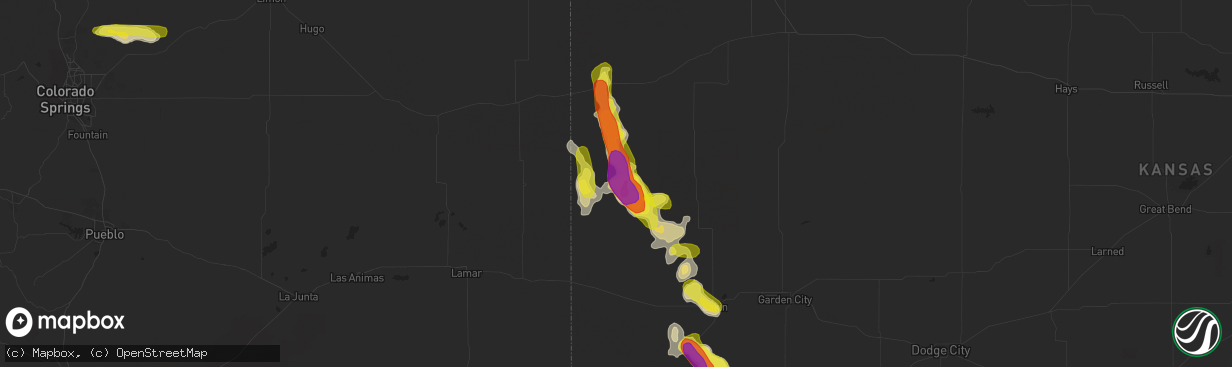 Hail map in Tribune, KS on August 18, 2018