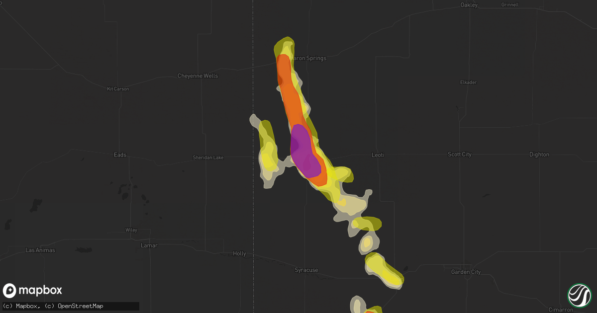 Hail map in Tribune, KS on August 18, 2018