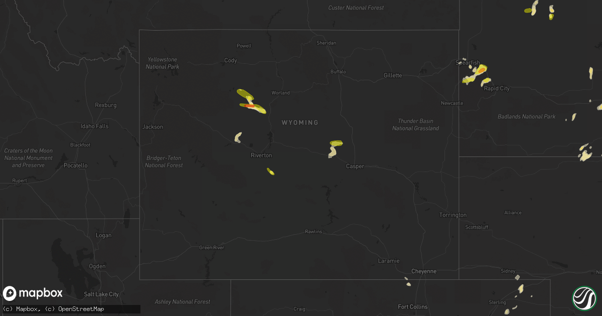 Hail map in Wyoming on August 18, 2018