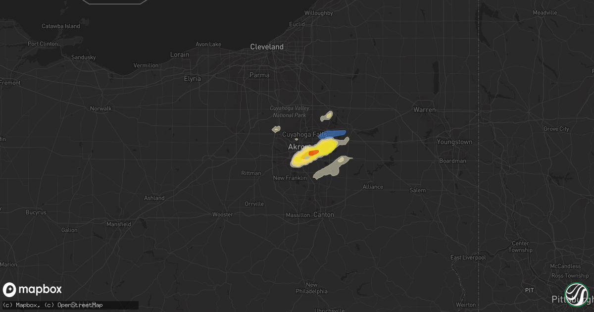 Hail map in Akron, OH on August 18, 2019