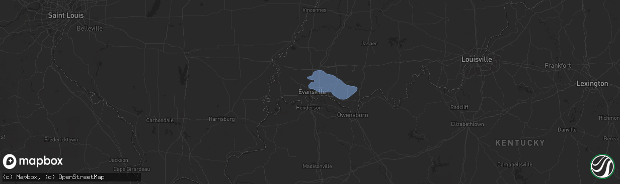 Hail map in Evansville, IN on August 18, 2019