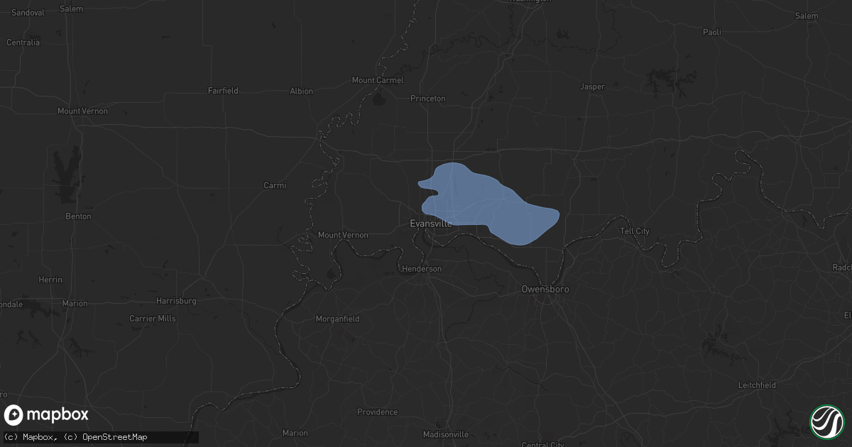 Hail map in Evansville, IN on August 18, 2019