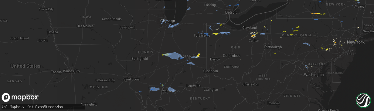 Hail map in Indiana on August 18, 2019