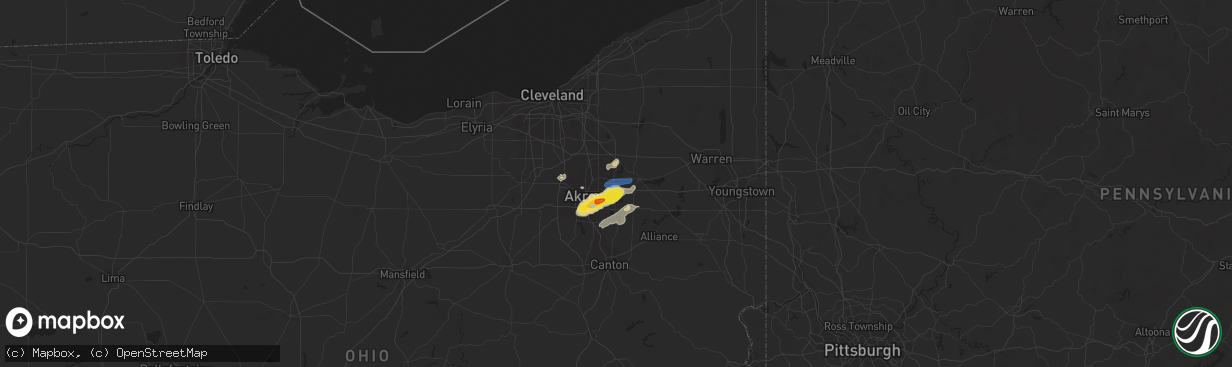 Hail map in Kent, OH on August 18, 2019