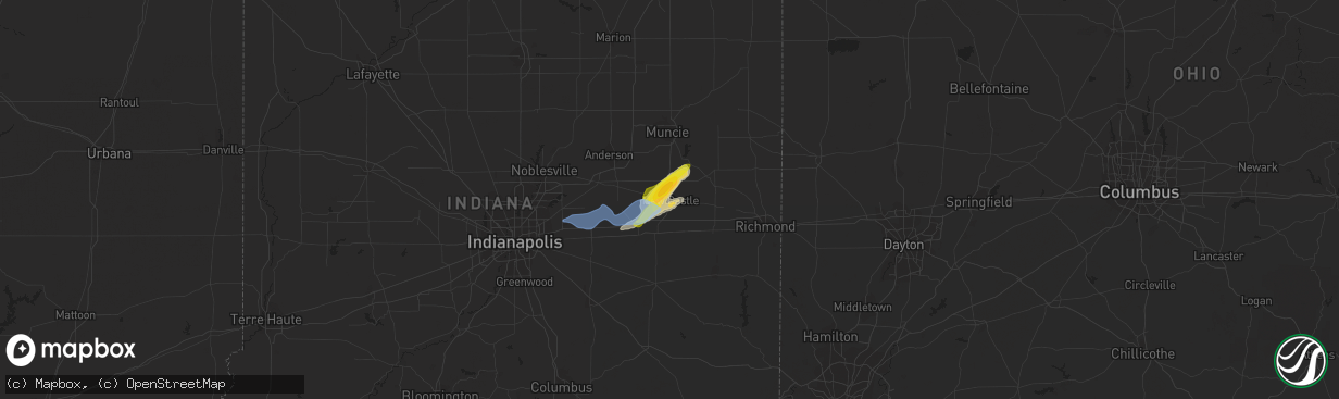 Hail map in New Castle, IN on August 18, 2019