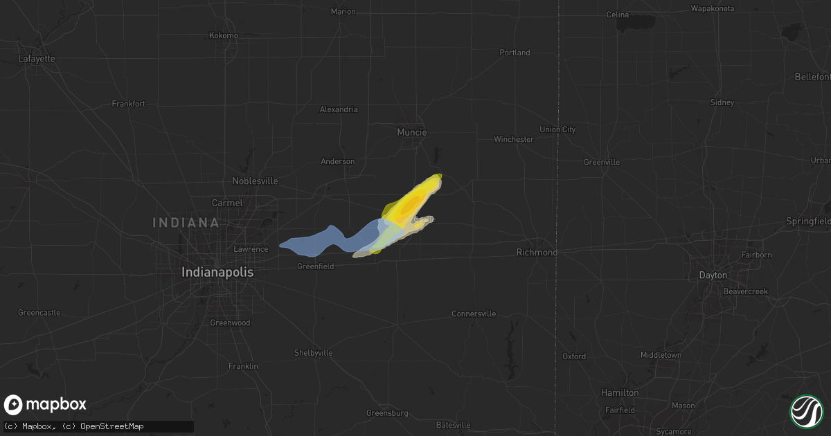 Hail map in New Castle, IN on August 18, 2019